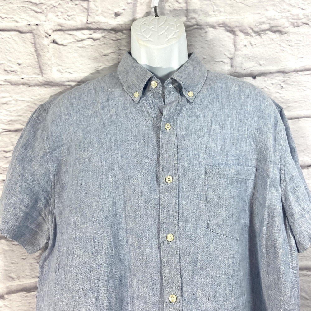 J.Crew Shirt Men's XL Blue Button-Down Short Sleeves Linen/Cotton Blend Slim - Picture 2 of 10